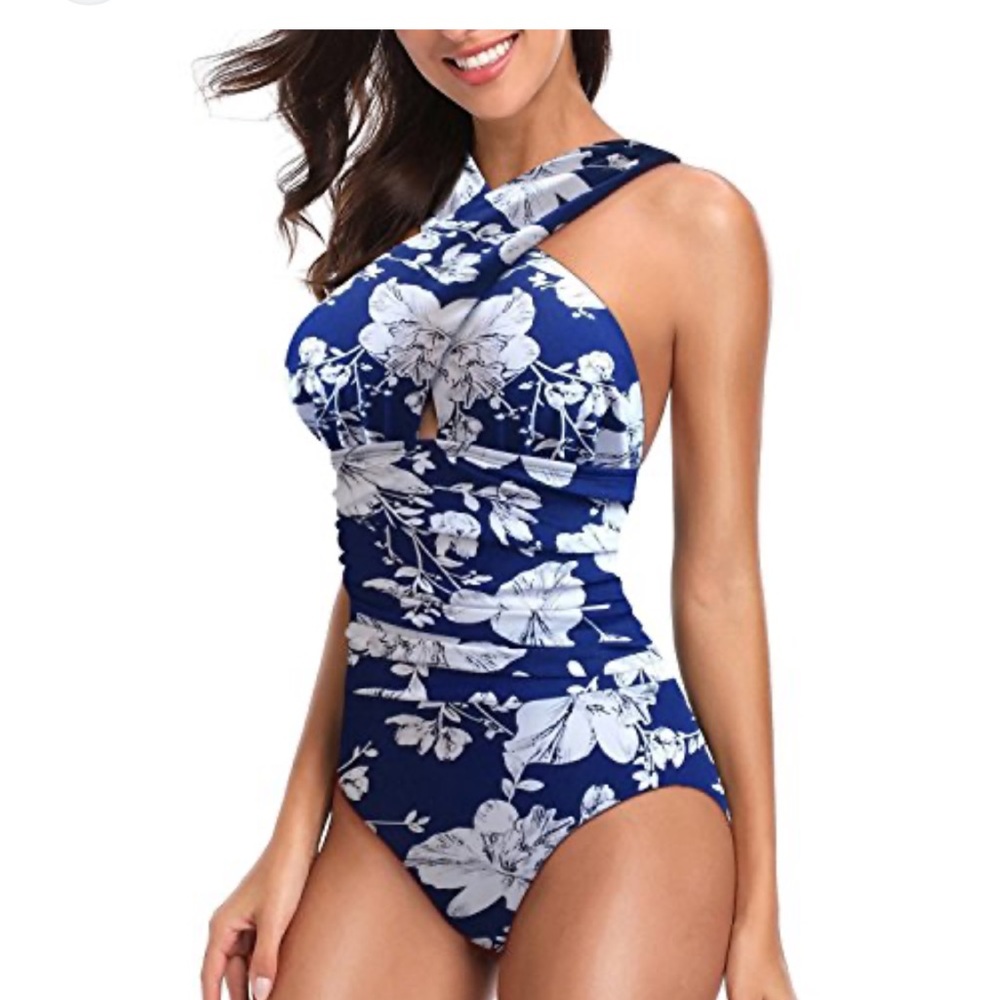YOUDIAN Women's One Piece Tummy Control Front Cross Backless Swimsuit NWT